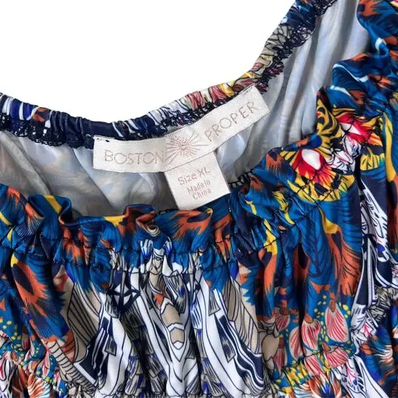 Boho Peacock Print Bell Sleeve Peasant Dress Flowy Festival XL - Picture 4 of 7